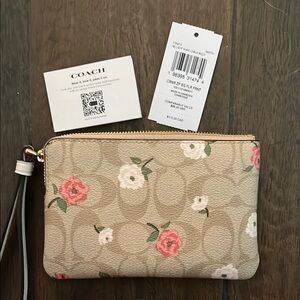 Coach Tan and Pink Floral Wristlet - never used!
